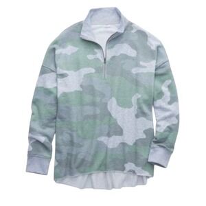 Aerie Size Large Green Gray Camo 1/4 Zip Pullover Womens Sweatshirt Raw Hem Soft